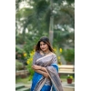 Generic Women's Faux_Tussar Geometric_Print Saree With Unstitched Blouse 5.5Mtr (Royal_Blue)