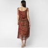 Generic Women's Polyester Printed Shoulder Straps Dress (Maroon - Brown)