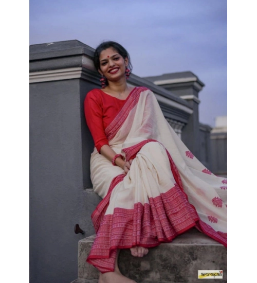 Generic Women's Soft Lilan Printed Saree With Unstitched Blouse 5.5Mtr (White) Generic Women's Soft Lilan Printed Saree With Unstitched Blouse 5.5Mtr (White)