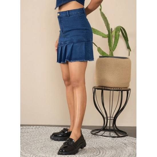 Generic Women's Denim Washed Buttoned Skirt (Blue) Generic Women's Denim Washed Buttoned Skirt (Blue)