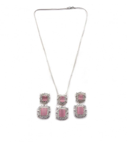 Generic Women's Brass Silver Plated Pendant Set (Pink)