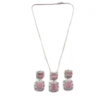 Generic Women's Brass Silver Plated Pendant Set (Pink)
