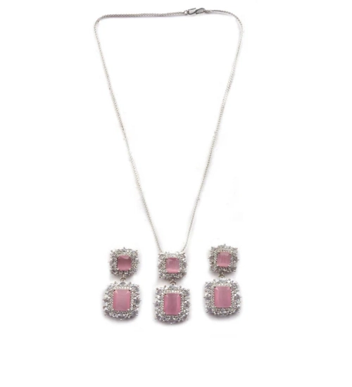 Generic Women's Brass Silver Plated Pendant Set (Pink) Generic Women's Brass Silver Plated Pendant Set (Pink)