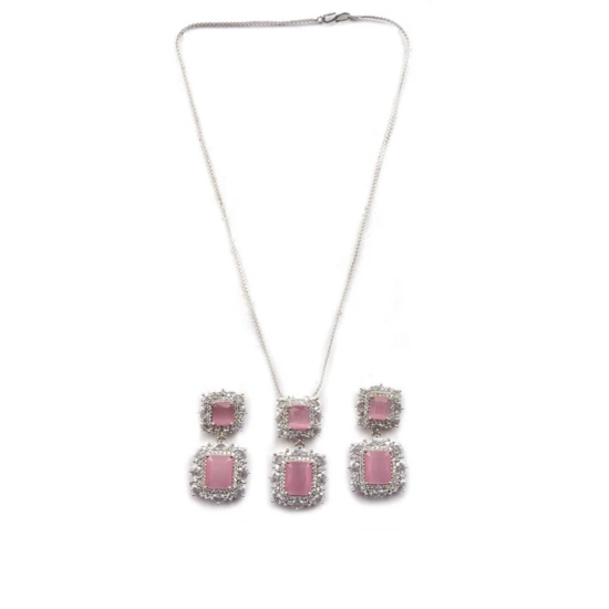 Generic Women's Brass Silver Plated Pendant Set (Pink)