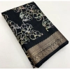 Generic Women's Cotton Silk Floral Printed Saree With Unstitched Blouse 5.5Mtr (Black)