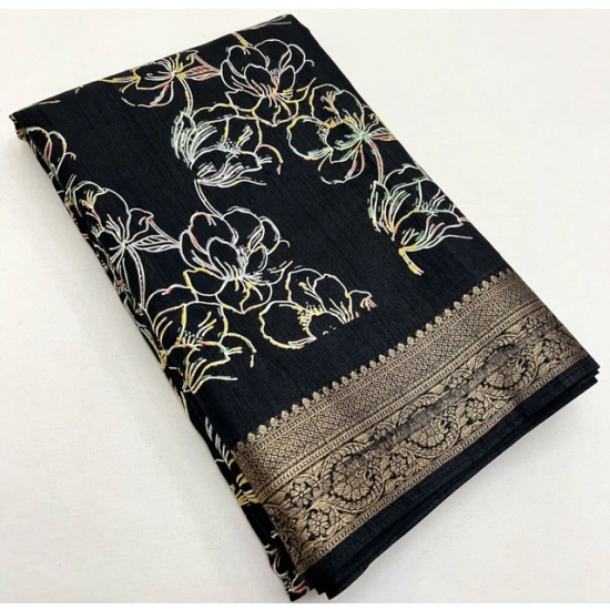 Generic Women's Cotton Silk Floral Printed Saree With Unstitched Blouse 5.5Mtr (Black) Generic Women's Cotton Silk Floral Printed Saree With Unstitched Blouse 5.5Mtr (Black)