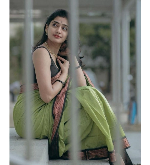 Generic Women's Soft Litchi Silk Jacquard Work Saree With Unstitched Blouse 5.5Mtr (Light Green)