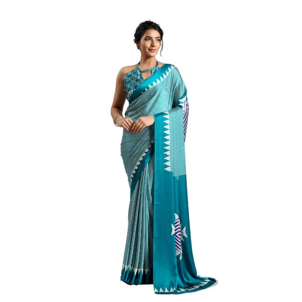 Generic Women's Satin Crepe Printed Saree With Unstitched Blouse 5.5Mtr (Rama Blue) Generic Women's Satin Crepe Printed Saree With Unstitched Blouse 5.5Mtr (Rama Blue)