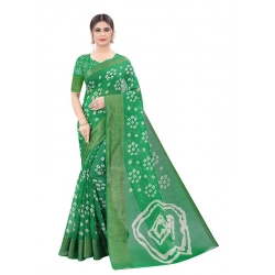 Generic Women's Cotton Silk Bandhni Saree With Unstitched Blouse 5.5Mtr (Light Green)