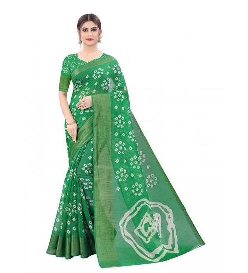 Generic Women's Cotton Silk Bandhni Saree With Unstitched Blouse 5.5Mtr (Light Green)