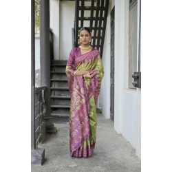 Generic Women's Faux_Tussar Ikat Saree With Unstitched Blouse 5.5Mtr (Green)