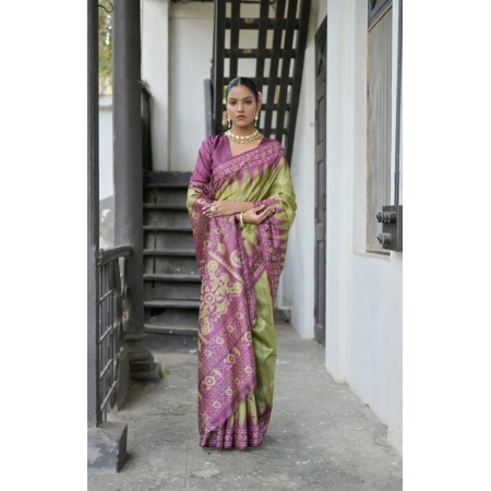 Generic Women's Faux_Tussar Ikat Saree With Unstitched Blouse 5.5Mtr (Green)