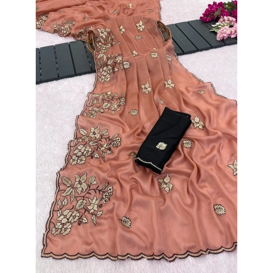 Generic Women's Viscose Silk Embroidered Saree With Unstitched Blouse 5.5Mtr (Peach) Generic Women's Viscose Silk Embroidered Saree With Unstitched Blouse 5.5Mtr (Peach)