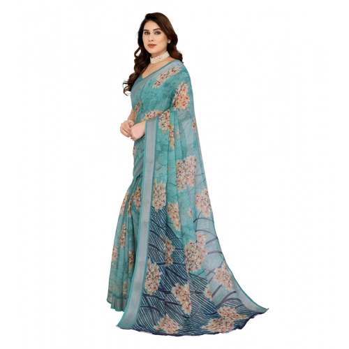 Women's Georgette Printed Saree With Unstitched Blouse 5.5Mtr (Turquoise Green) Women's Georgette Printed Saree With Unstitched Blouse 5.5Mtr (Turquoise Green)