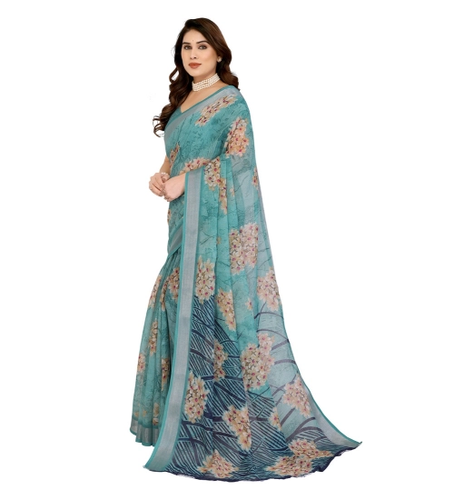 Generic Women's Georgette Printed Saree With Unstitched Blouse 5.5Mtr (Turquoise Green)