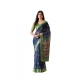 Generic Women's Faux_Linen Printed Saree With Unstitched Blouse 5.5Mtr (Navy_Blue)
