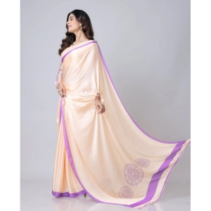 Generic Women's Soft Crepe Silk Printed Ready To Wear Saree With Unstitched Blouse 5.5Mtr (Beige)