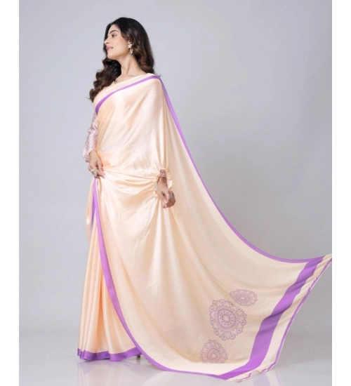 Generic Women's Soft Crepe Silk Printed Ready To Wear Saree With Unstitched Blouse 5.5Mtr (Beige)