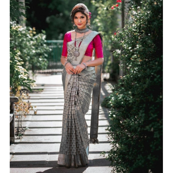 Generic Women's Soft Litchi Silk Jacquard Work Saree With Unstitched Blouse 5.5Mtr (Gray) Generic Women's Soft Litchi Silk Jacquard Work Saree With Unstitched Blouse 5.5Mtr (Gray)