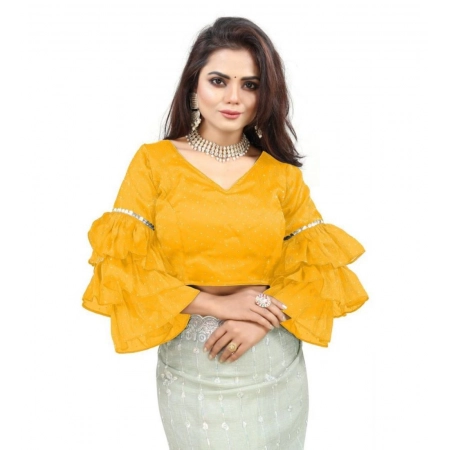 Generic Women's Organza Solid V Neck Layered Ruffle Sleeve Readymade Blouse (Yellow Free Size , up to 38–40 Bust)-PID65860 Generic Women's Organza Solid V Neck Layered Ruffle Sleeve Readymade Blouse (Yellow Free Size , up to 38–40 Bust)-PID65860