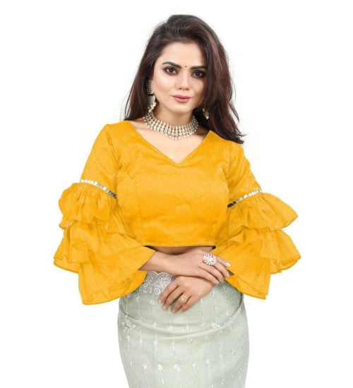 Generic Women's Organza Solid V Neck Layered Ruffle Sleeve Readymade Blouse (Yellow Free Size , up to 38–40 Bust)-PID65860 Generic Women's Organza Solid V Neck Layered Ruffle Sleeve Readymade Blouse (Yellow Free Size , up to 38–40 Bust)-PID65860