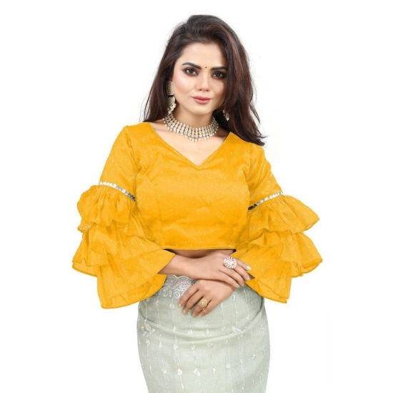 Generic Women's Organza Solid V Neck Layered Ruffle Sleeve Readymade Blouse (Yellow Free Size , up to 38–40 Bust)-PID65860 Generic Women's Organza Solid V Neck Layered Ruffle Sleeve Readymade Blouse (Yellow Free Size , up to 38–40 Bust)-PID65860