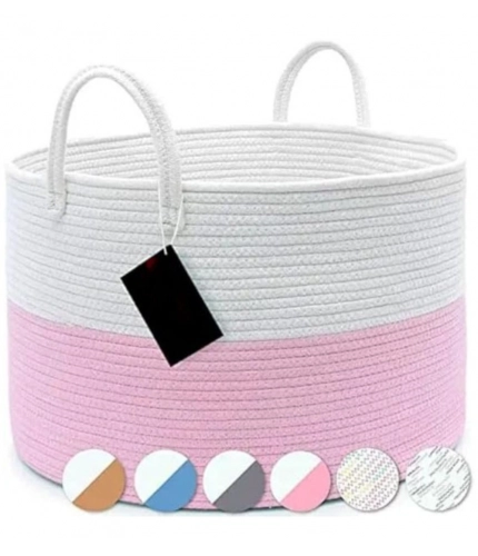 Generic Cotton Pack Of_1 14x12 Inch Laundry Storage Basket For Clothes (Pink-White) Generic Cotton Pack Of_1 14x12 Inch Laundry Storage Basket For Clothes (Pink-White)