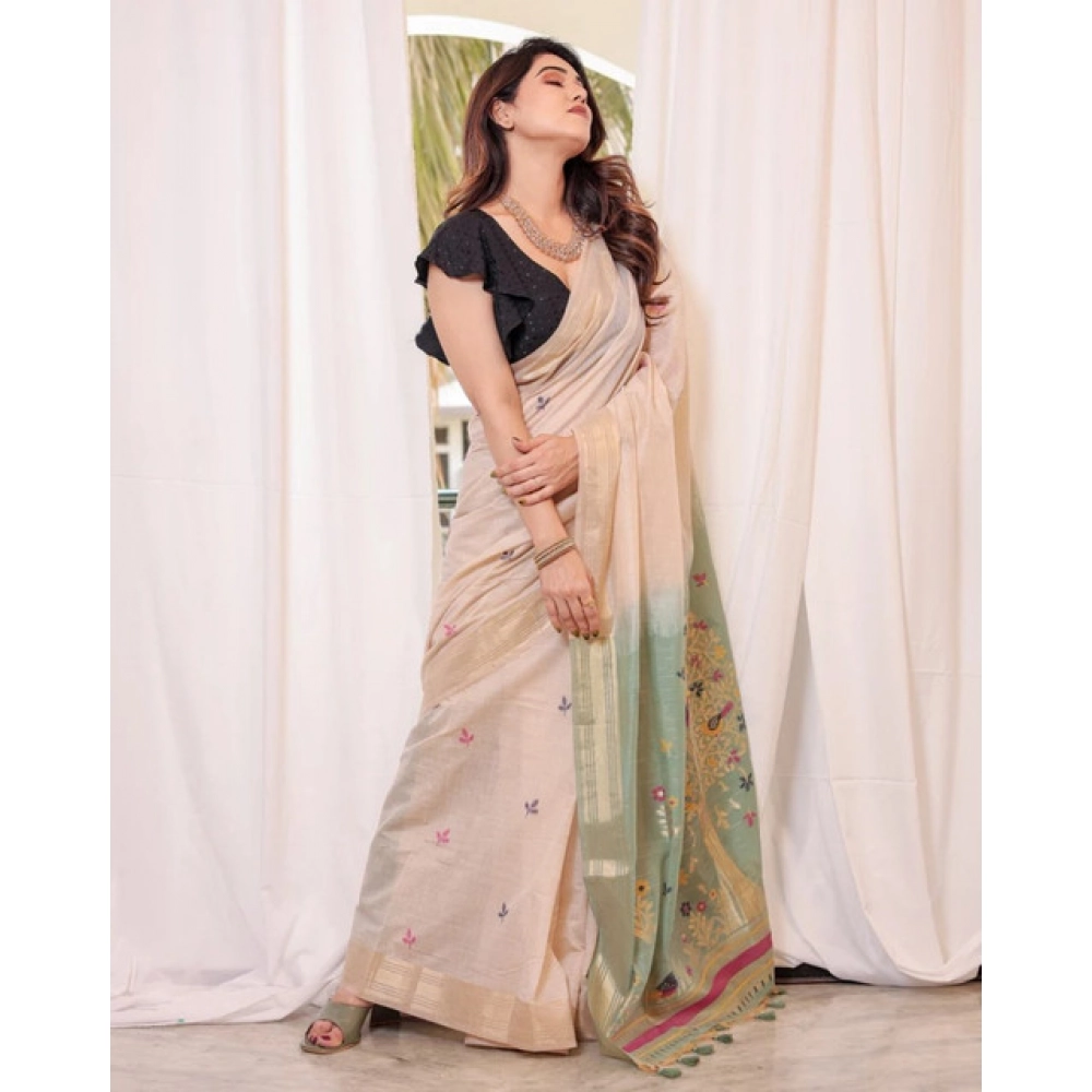 Women's Blended_Cotton Woven_Motifs Saree With Unstitched Blouse 5.5Mtr (Rama_Green)