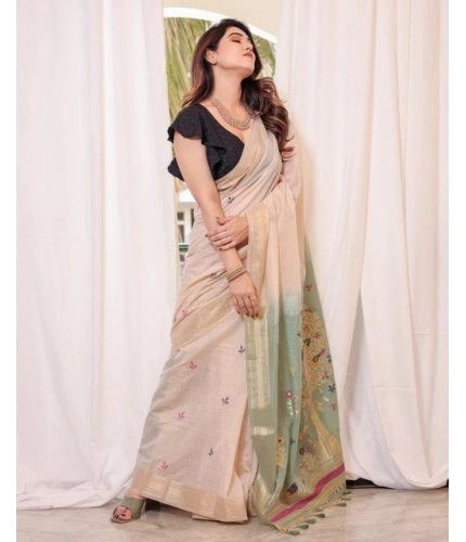 Generic Women's Blended_Cotton Woven_Motifs Saree With Unstitched Blouse 5.5Mtr (Rama_Green)