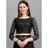 Generic Women's Net Self Design Saree With Unstitched Blouse 5.5Mtr (Black)