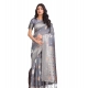 Generic Women's Linen Cotton Printed Saree With Unstitched Blouse 5.5Mtr (Grey)