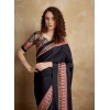 Generic Women's Satin Crepe Printed Saree With Unstitched Blouse 5.5Mtr (Black) Generic Women's Satin Crepe Printed Saree With Unstitched Blouse 5.5Mtr (Black)