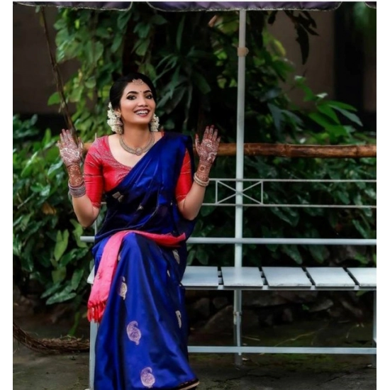 Generic Women's Soft Litchi Silk Jacquard Work Saree With Unstitched Blouse 5.5Mtr (Blue) Generic Women's Soft Litchi Silk Jacquard Work Saree With Unstitched Blouse 5.5Mtr (Blue)