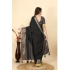Generic Women's Cotton Blend Checkered Saree With Unstitched Blouse 5.5Mtr (Black)