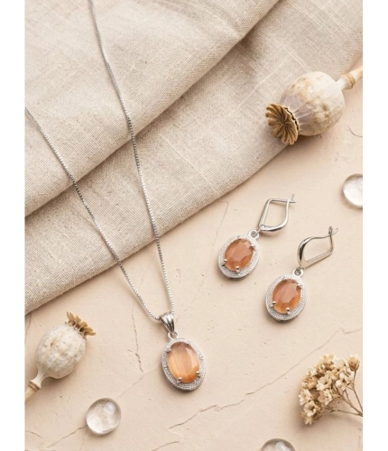 Generic Women's Brass Silver Plated Pendant Set (Orange)