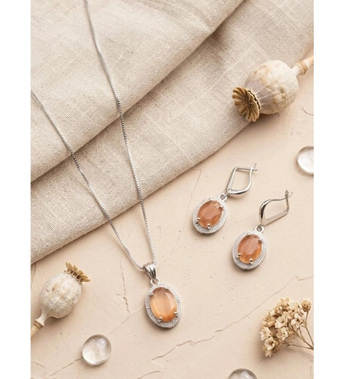 Generic Women's Brass Silver Plated Pendant Set (Orange)