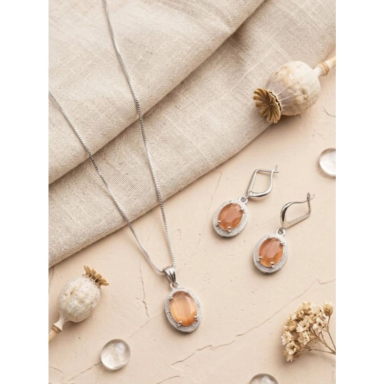 Generic Women's Brass Silver Plated Pendant Set (Orange) Generic Women's Brass Silver Plated Pendant Set (Orange)
