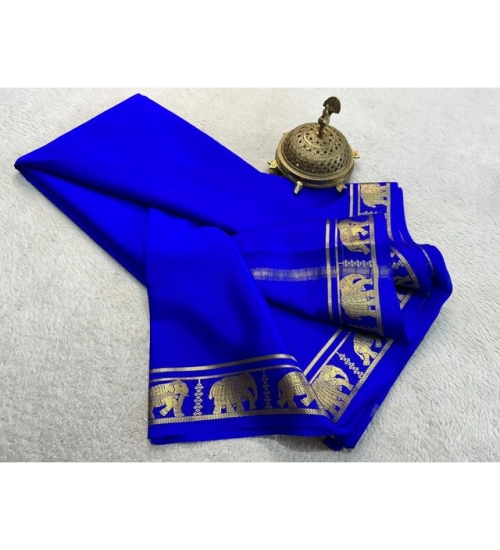 Generic Women's Crepe Chit Pallu Solid Saree With Unstitched Blouse 5.5Mtr (Navy Blue)