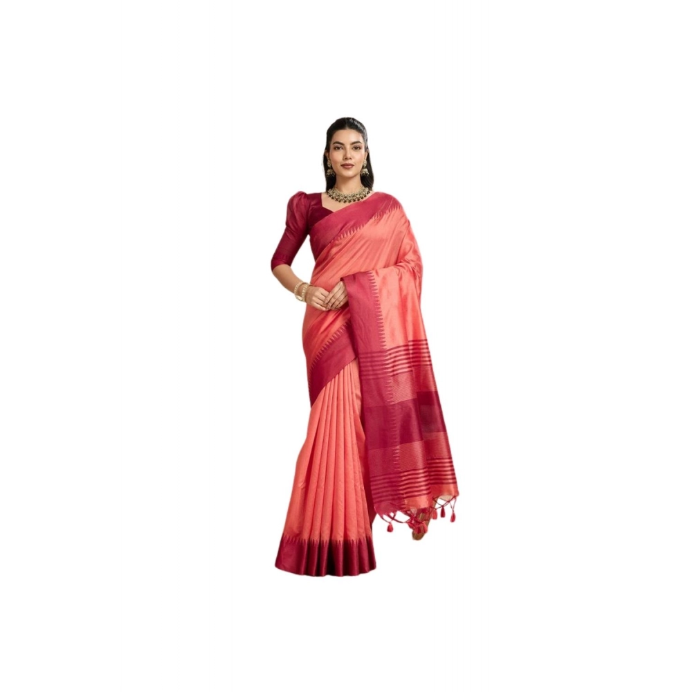 Generic Women's Raw_Silk Woven Saree With Unstitched Blouse 5.5Mtr (Peach)