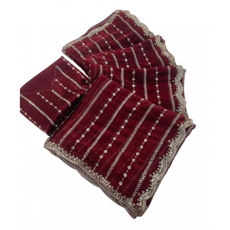 Generic Women's Slik Embellished Saree With Unstitched Blouse 5.5Mtr (Maroon) Generic Women's Slik Embellished Saree With Unstitched Blouse 5.5Mtr (Maroon)
