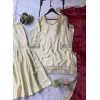 Generic Women's Silk Embroidered 3/4th Sleeve V-Neck Kurti With Sharara Pant and Dupatta Set (Cream &amp; Brown)