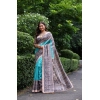 Generic Women's Faux_Tussar Ethnic_Print Saree With Unstitched Blouse 5.5Mtr (Aqua_Blue)