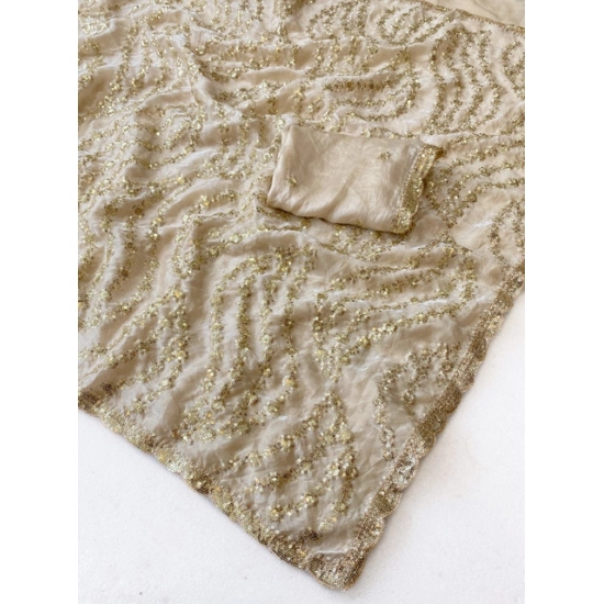 Generic Women's Satin Embellished Saree With Unstitched Blouse 5.5Mtr (Cream) Generic Women's Satin Embellished Saree With Unstitched Blouse 5.5Mtr (Cream)