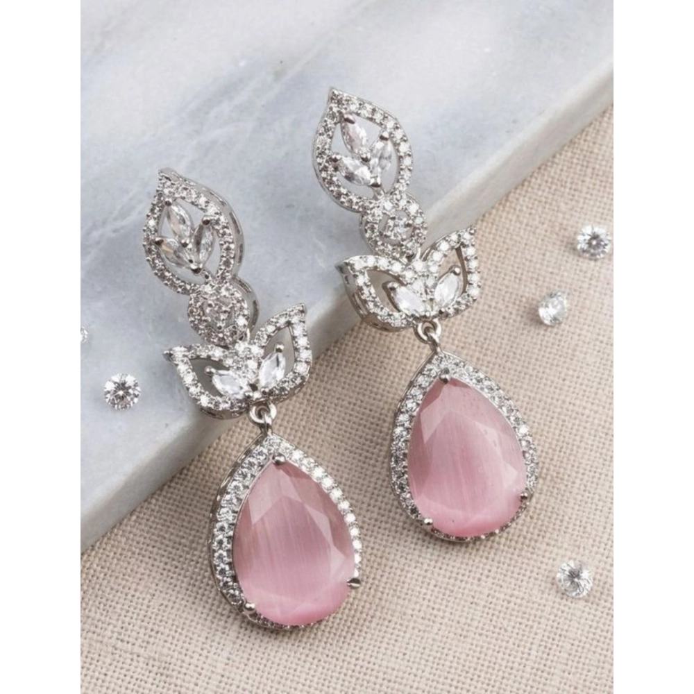 Generic Women's Brass Silver Plated Drop Earrings (Pink) Generic Women's Brass Silver Plated Drop Earrings (Pink)
