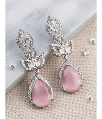 Generic Women's Brass Silver Plated Drop Earrings (Pink)