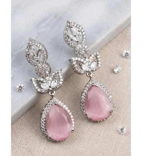 Generic Women's Brass Silver Plated Drop Earrings (Pink)