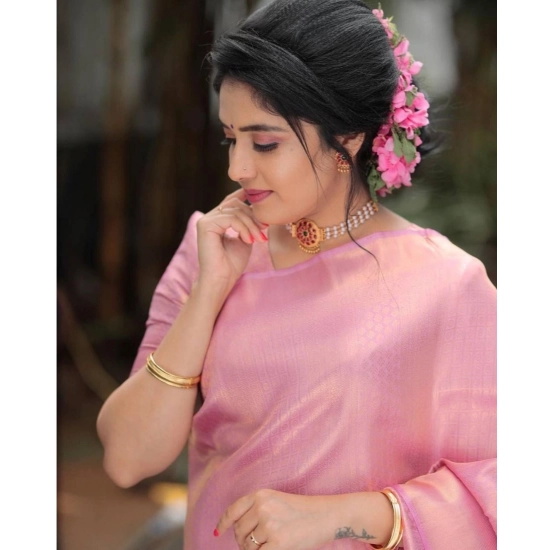 Generic Women's Soft Litchi Silk Jacquard Work Saree With Unstitched Blouse 5.5Mtr (Pink) Generic Women's Soft Litchi Silk Jacquard Work Saree With Unstitched Blouse 5.5Mtr (Pink)