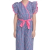 Generic Girl's Cotton Striped Flutter Jumpsuit (Blue-Pink) Generic Girl's Cotton Striped Flutter Jumpsuit (Blue-Pink)