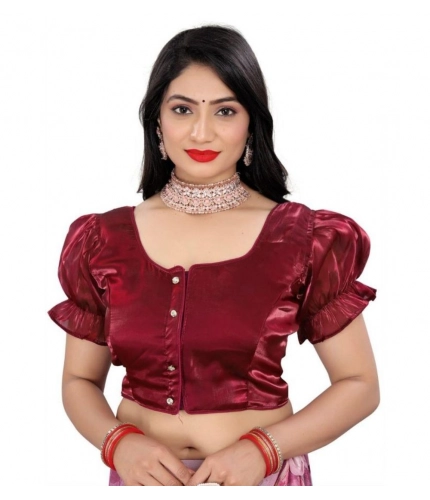 Generic Women's Jimmy Solid Designer Neck Elastic Sleeve Readymade Blouse (Maroon 38 , Alterable up to 42)-PID65831