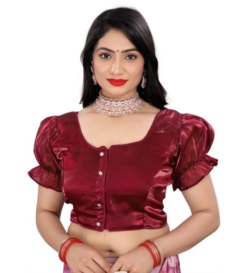 Generic Women's Jimmy Solid Designer Neck Elastic Sleeve Readymade Blouse (Maroon 38 , Alterable up to 42)-PID65831